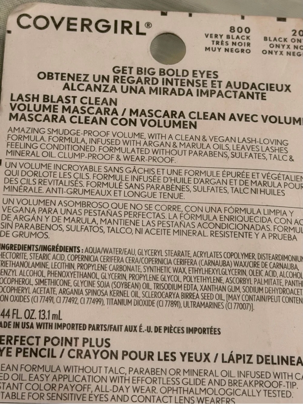 Covergirl Lash Blast Clean Mascara & Perfect Point Eye Pencil Sealed Black NEW